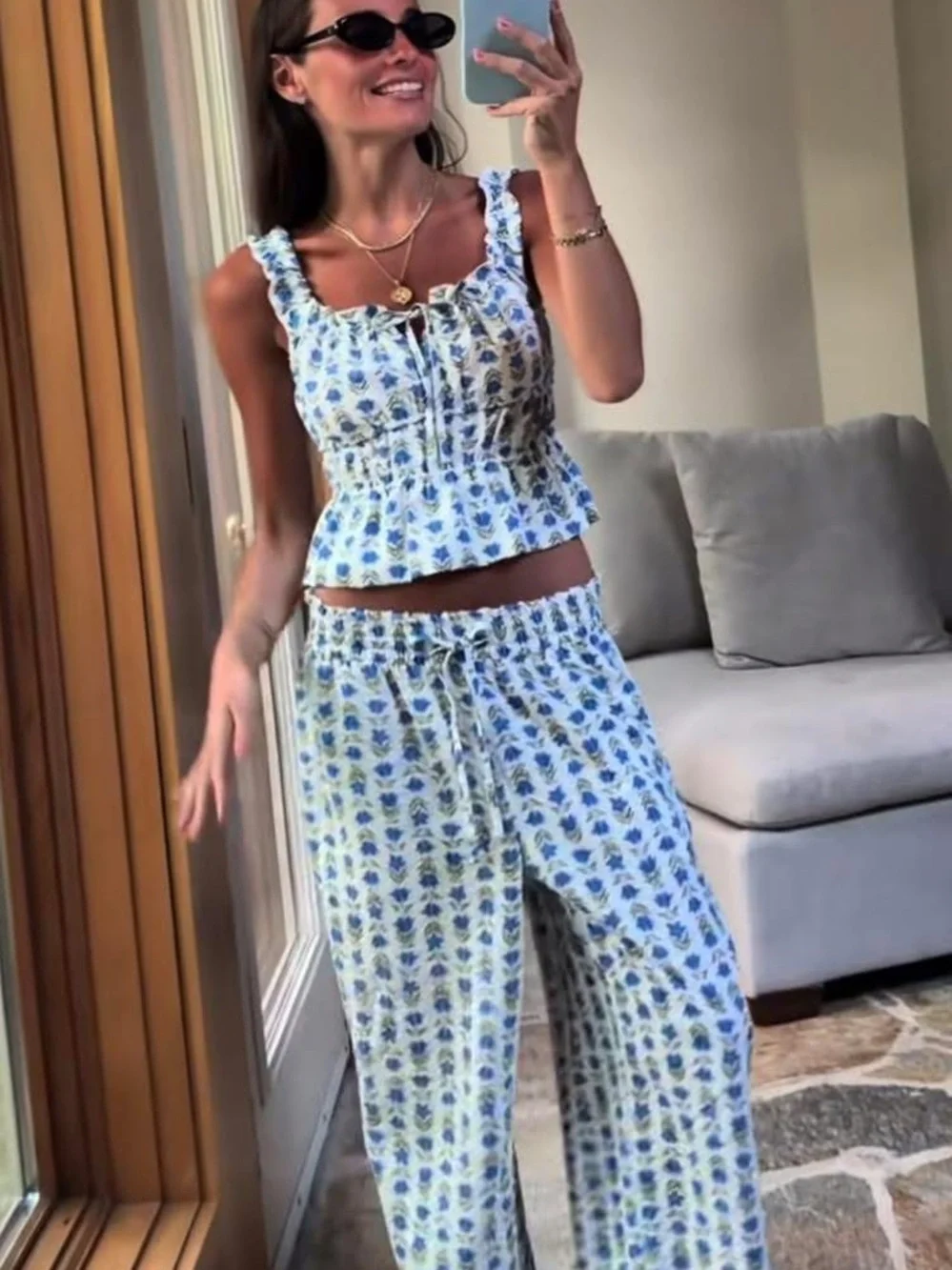 Seersucker Matching Set Blue Floral by Auden - NWT